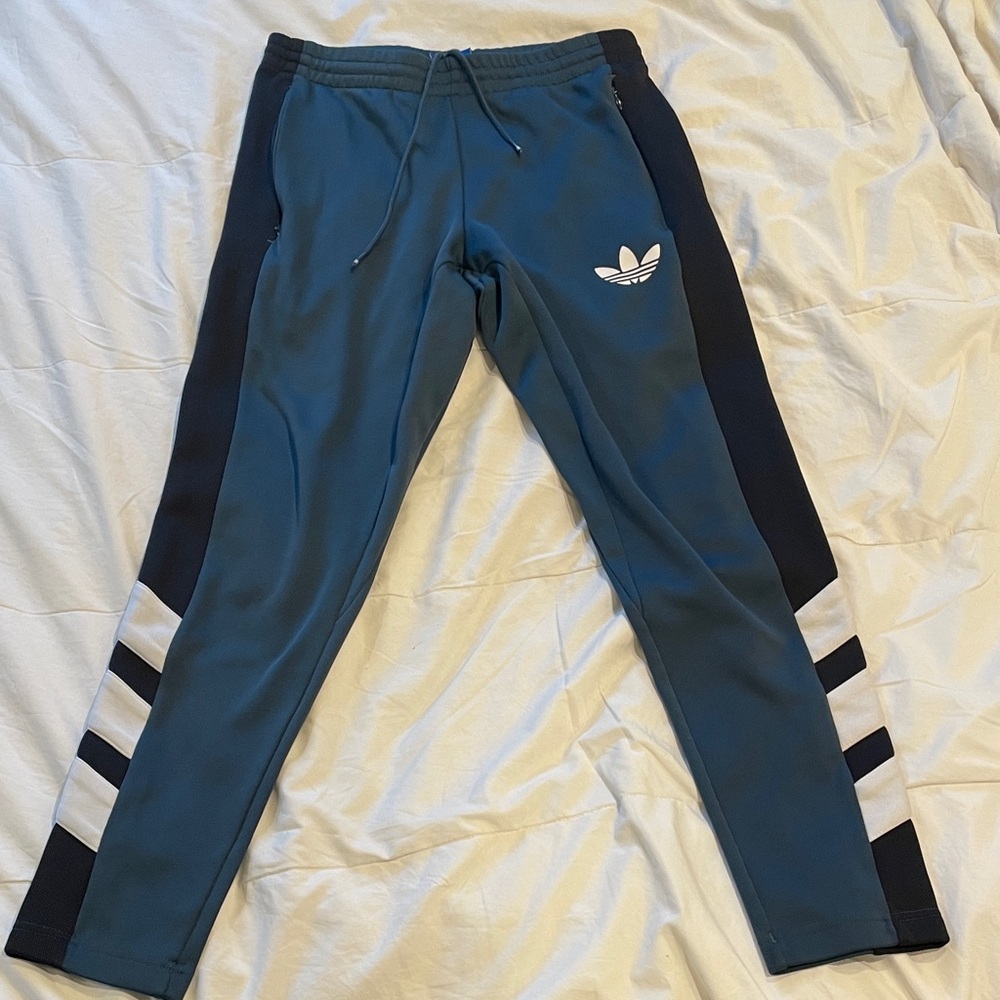 Adidas Teal Joggers with Black and White Stripes